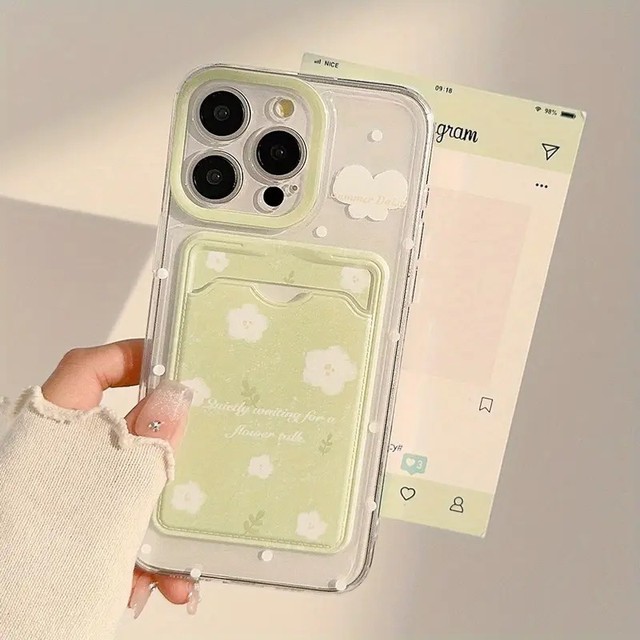 Floral Pattern Card Bag Mobile Accessories Phone Cases for iPhone 16 15 17 Air Pro Max Shell Funda Shockproof Back Cover Coque