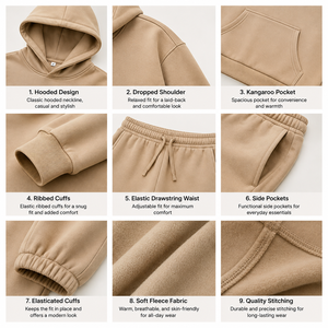 Custom Design Unisex Hoodie <b>Jogger</b> <b>Set</b> Oversized Solid Color 2 Piece <b>Matching</b> Tracksuit Wholesale Clothing Manufacturer - Product Image 4