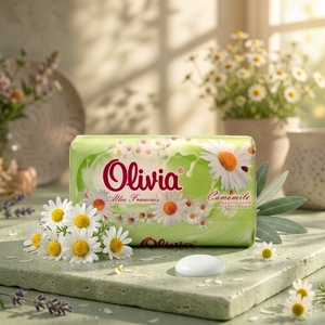 Chamomile Scented Moisturizing Bar <b>Soap</b> with Glycerin Lanolin Vitamins A and E for Hand and Body Care 140 g Olivia - Product Image 1