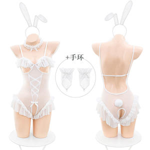 Hete sexy lingerie set met cut-outs, doorschijnende bh, strik, sexy slipje en kousenbandjes. - Product Image 5