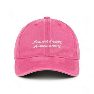 Gorra de Béisbol Vintage Rosa Lavado de 6 Paneles con Lindo Texto Blanco Bordado, Gorra Estilo Papá Ligera y Ajustable para Uso Diario - Product Image 1