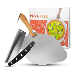 إكسسوارات بيتزا منزلية أداة قطع بيتزا من الفولاذ المقاوم للصدأ ومقبض خشبي قابل للطي طقم قشر بيتزا معدني من الألومنيوم - Product Image 1