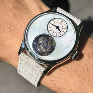 Reloj de pulsera automático Tourbillon con esqueleto mecánico, esfera de nácar descentrada, logotipo personalizado OEM ODM, reloj de cuero para hombre - Product Image 1