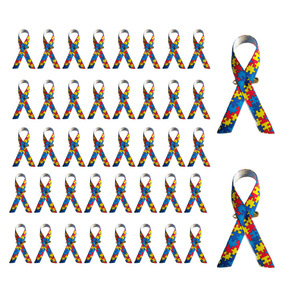 Cinta de satén 100% poliéster estampada de una sola cara, para concienciación sobre el <span class=keywords><strong>autismo</strong></span>, la más gruesa, resistente y duradera, reciclada, sin azo ni cadmio, 3/8 pulgadas. - Product Image 1