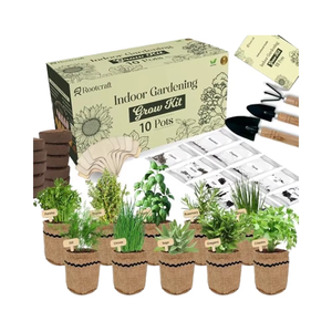 Kit completo <span class=keywords><strong>de</strong></span> jardín <span class=keywords><strong>de</strong></span> hierbas para interiores, 10 <span class=keywords><strong>macetas</strong></span> <span class=keywords><strong>de</strong></span> <span class=keywords><strong>arpillera</strong></span>, 44 Uds., discos <span class=keywords><strong>de</strong></span> suelo, herramientas únicas para regalos <span class=keywords><strong>de</strong></span> Pascua/cumpleaños/Navidad para mujeres y madres - Product Image 1