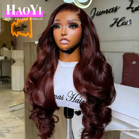 Perruque Lace Front Body Wave 99j en Cheveux Vietnamiens Bruts, 100% Cheveux Vierges Non Traités, Double Drawn, Sans Colle, Couleur Vin, pour Femmes Noires
