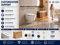 WC intelligent avec bidet mural allongé, siphon en P, auto-nettoyant, commande vocale, capteur de pied, siège chauffant, sans réservoir, en céramique