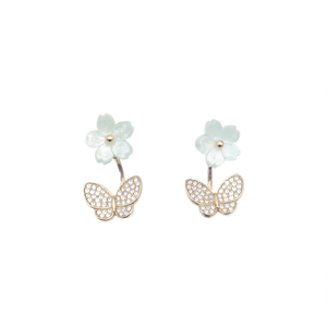 <b>Crystal</b> Butterfly <b>Earrings</b> With Flower Design PVD Gold Plated 316L Stainless Steel Sustainable Resistant Jewelry - Product Image 2