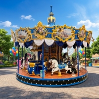 Carrusel de Caballos Giratorio de Fibra de Vidrio para Parque de Atracciones, Precio Bajo, en Venta