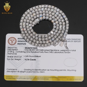 Hip-Hop Maßgefertigter Schmuck 3mm 4mm VVS Labor-Gezüchteter Diamant 925 Sterling Silber Tennis-Kette Halskette für Männer - Product Image 1