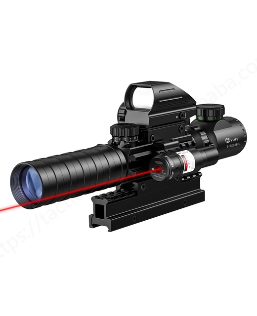 CVLIFE 3-9x32 Dual Illuminated Tactical Scope 4-in-1 Red Dot Sight Rangefinder Reflex Sight Waterproof Illuminated Reticle Combo