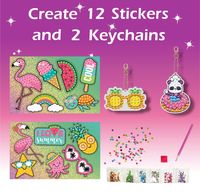 Kit Lukisan Berlian Flamingo Big Gem Untuk Anak-Anak DIY Stiker Seni Permata Buat 12 Stiker & 2 Gantungan Kunci Hadiah Edukatif Untuk Anak Perempuan