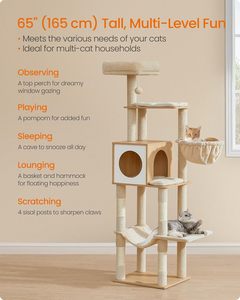 Árbol <span class=keywords><strong>para</strong></span> Gatos, Condominio de Varios Niveles con Cueva, Cesta, Hamaca, Pompón, Postes <span class=keywords><strong>para</strong></span> Rascar, Amarillo Almendra UPCT118Y01 - Product Image 3