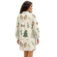 Robe pull col polo pour femme, manches ballon, imprimé dessin animé de Noël mignon, respirante, écologique