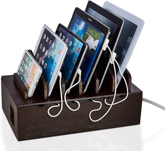 Multi Device Charging Station Multiple Devices Wooden Desktop Organizer Phones Tablets Charging Station Organizer