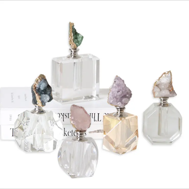 Yeni tasarım kristal cam parfüm şişesi aura doğal taş ve dekorasyon hediye