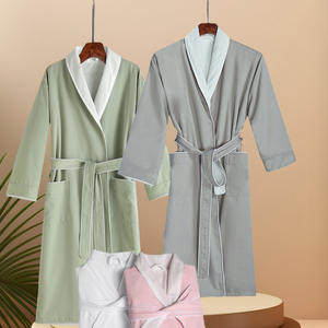 Peignoir en microfibre de satin double épaisseur Peignoir d'hôtel à motif solide Peignoir thermique longueur genou Robe de spa - Product Image 6