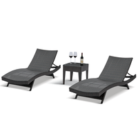 Ensemble de salle à manger d'extérieur résistant aux UV, 2 places, cadre en acier, chaises longues en rotin avec table en verre trempé