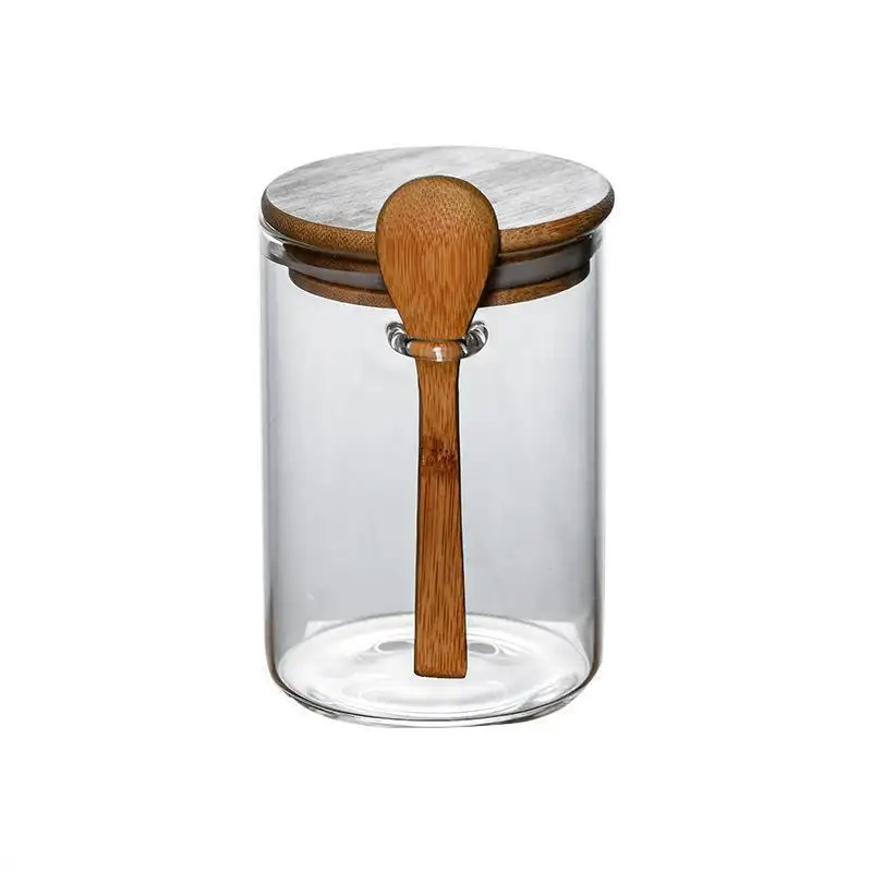 China Hot Sale Cheap Unique Glass Jar with Bamboo Lid for Coffee Bean and Grain Storage food storage & container