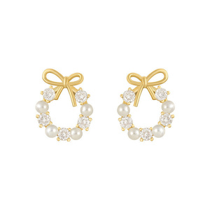 Orecchini a perno semplici con fiocco e perle da donna, gioielli alla moda, regalo di lusso di tendenza 2026 - Product Image 6