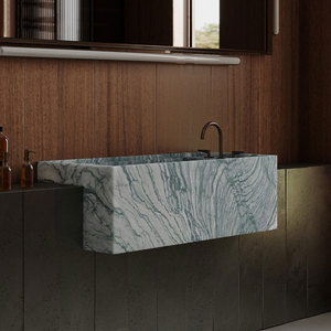 Lavabo de salle de bain d'hôtel en marbre vert personnalisé HZX Design de vanité de lavabo en marbre de décoration - Product Image 4