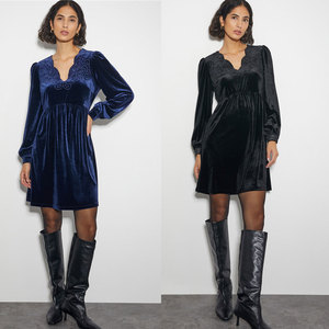 Tùy Chỉnh Bán Buôn Thêu Nhung Thanh Lịch Màu Đen Evening Dresses Prom Dress Dài Tay Áo Vàng Tre Phụ Nữ Ăn Mặc - Product Image 2