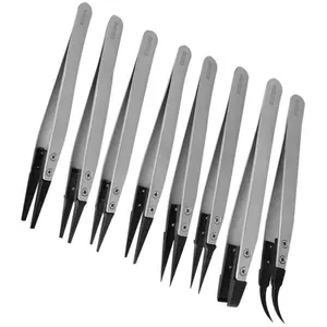 Antistatic Silver ESD Replaceable Ceramic Tipped Tweezers For Electronic Repair ESD Iron Tweezers