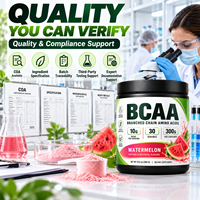 Poudre de BCAA en marque blanche OEM pour adultes 300g 10,5 oz Pastèque Soutien Musculaire et Récupération Post-Entraînement Végétalien HALAL GMP