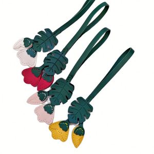 Cute Tropical Monstera Leaf Personalized Pu Flower <b>Bag</b> <b>Charm</b> French Goat Leather Keychain for Gifts - Product Image 1