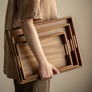 Walnut Wood <b>Tea</b> <b>Tray</b> Double Eared Solid Wood Serving <b>Tray</b> For Home Residential Use Elegant Chinese Style - Product Image 4