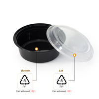Boîte Repas Rectangulaire Noire Compatible Micro-Ondes et À Emporter, Récipient Alimentaire en Plastique Rond pour Préparation de Repas, avec Couvercle