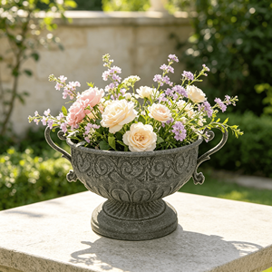Fioriera <span class=keywords><strong>in</strong></span> <span class=keywords><strong>Ferro</strong></span> <span class=keywords><strong>Battuto</strong></span> Intagliato a Mano Stile Shabby Chic, Grande Vaso Decorativo per Giardino, Prato, Cortile e Arredamento Casa - Produzione Diretta - Product Image 4