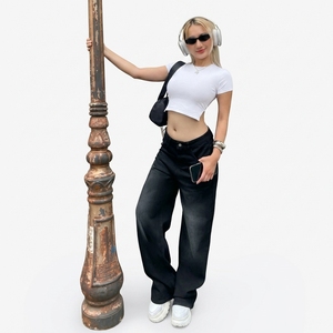 Jean en denim noir coupe droite SableX unisexe, taille mi-haute, coupe régulière, respirant, imperméable, tissu Spandex/Coton, cuisse de 25 cm - Product Image 1