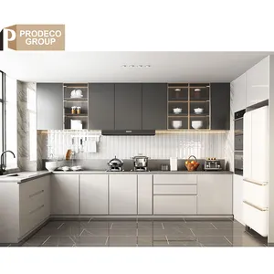 Prodeco Commercial Metal Modular Kitchen Aluminium Kitchen Cabinet Design Furniture Supplier Elegant Grey Kitchen Cabinet