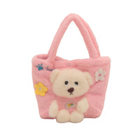 Nouveau Sac à Main Polyvalent en Peluche Ours en Peluche, Sac Cadeau, Sac à Bandoulière Mignon Dessin Animé, Sac Fourre-Tout Rose, Vente en Gros