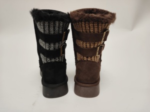 Custom Women Winter Mid Calf Snow <strong>Boots</strong> <strong>Knitted</strong> Detail Buckle Strap Design Fur Lined Suede Platform Warm Non-Slip Winter <strong>Boots</strong> - Product Image 3