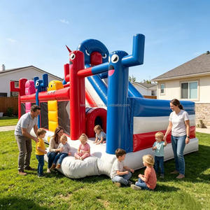 Château gonflable classique coloré personnalisé, structure de saut commerciale avec toboggan intégré, équipement de jeu extérieur pour enfants - Product Image 3