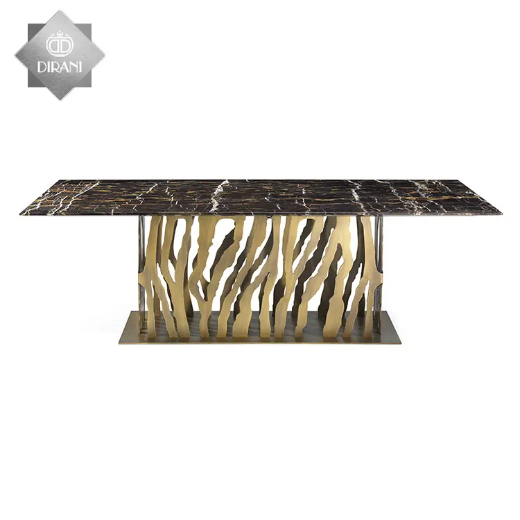 대리석 최고 금속 기초 호화스러운 식탁으로 놓이는 현대 큰 왕 4 seater 의자 식탁