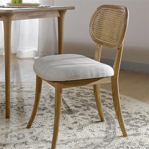 Chaise de salle à manger en bois massif, style moderne, siège en tissu, dossier en osier, prix abordable, pour hôtel, cuisine, restaurant - Product Image 4