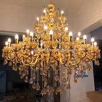 Lustre de luxe doré en alliage de zinc et cristal ambré à 35 lumières et 3 niveaux, idéal pour villa et mosquée, garantie 3 ans, 360°, haute qualité, meilleur prix