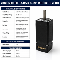 Moteur pas à pas hybride intégré à circuit fermé DKC OEM 28 mm 2 phases DC24V NEMA 11 Longueur 52 mm RS485 Modbus RTU Couple élevé Médical