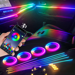 RGB multiwarna 18-in-1 <span class=keywords><strong>Kit</strong></span> lampu atmosfer mobil pintu/pijakan kaki/dasbor dengan aplikasi <span class=keywords><strong>Bluetooth</strong></span> & sinkronisasi simfoni plastik/akrilik - Product Image 2