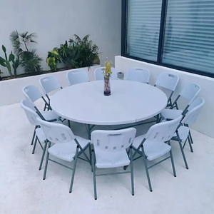 Mesa y Sillas Plegables de Plástico Blanco de 6 pies para 12 Personas, Resistentes y Modernas, para Eventos, Banquetes, Fiestas al Aire Libre, Hoteles y Villas, Venta al Por Mayor - Product Image 1
