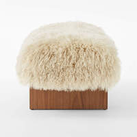 Banc rembourré en peau de mouton de Mongolie couleur taupe avec pieds en bois de noyer, idéal pour l'entrée ou la chambre, ensemble de meubles de salon modernes