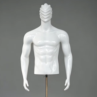 Maniquí de Lujo para Hombre, Parte Superior del Cuerpo, con Brazos Chapados en Oro, Cabeza de Plástico Negro Brillante (PE), Posición Colgante o de Pie para Exhibición de Pelucas