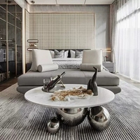 Meubles de salon modernes pour la maison, table basse ronde en marbre, en acier inoxydable et en fer forgé, style nordique, pour usage hôtelier
