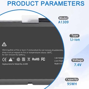 <span class=keywords><strong>Batterie</strong></span> d'ordinateur portable A1309 compatible avec Pro 17 pouces A1297 (compatible uniquement avec les versions début 2009, mi-2009, mi-2010), compatible avec MC226/A 7.4V - Product Image 2