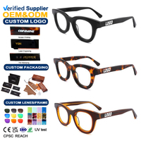 Montures de lunettes rondes pour hommes, style premium, en acétate épais, avec logo personnalisé, monture noire