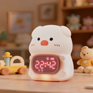 Cute Pig Soft Silicone <b>LED</b> Night Light With Alarm <b>Clock</b> USB Rechargeable Dimmable Colorful Sleep Lamp For kids Bedroom - Product Image 4