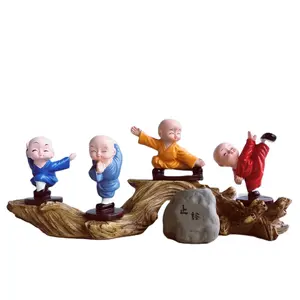 Resin Crafts Cartoon Little Monk Sculpture Chinese Kung Fu Ornaments Sports Style Home Decoration